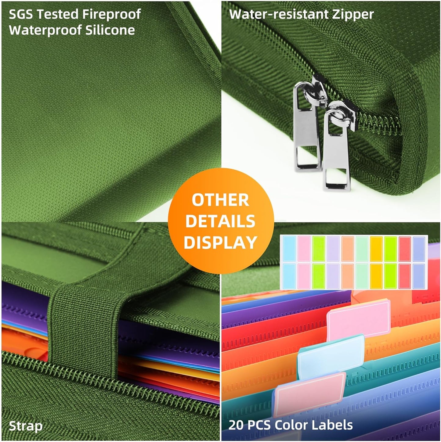 JUNDUN Accordion File Organizer - Fireproof Accordion Folder with Zipper & Labels - 13 Pocket Expanding File Folder with Multi-Pockets Document Organizer Folder for Letter A4 Files | Receipt and More