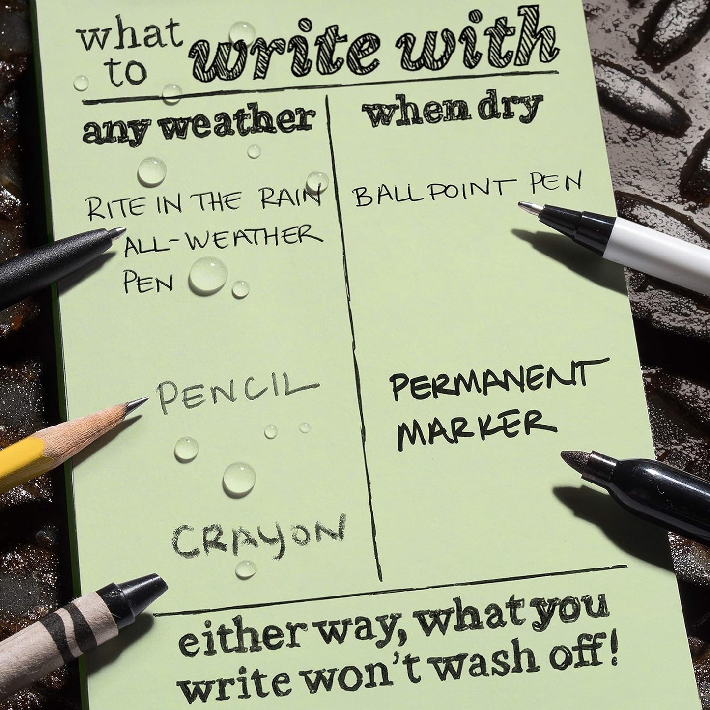 Rite in the Rain Weatherproof Hard Cover Notebook, 4.25" x 6.75", Green Cover, Universal Pattern (No. 970F-M)