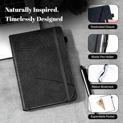 CAGIE Lined Journal for Men Women, Tree Growth Ring Leather Bound Journal Notebook, 256 Pages 100 GSM Journals for Writing, A5 Hardcover Journaling Notebooks for Work, Note Taking
