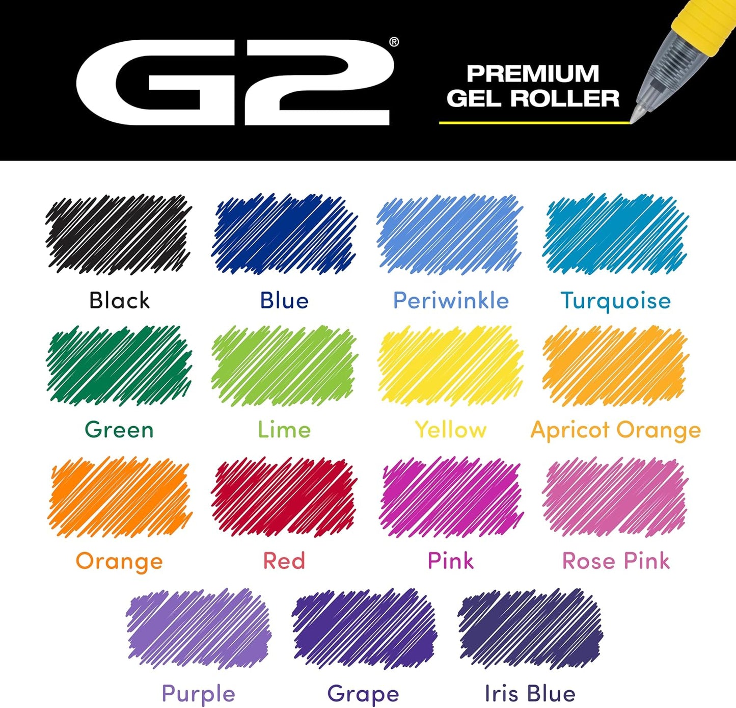 PILOT, G2 Premium Gel Roller Pens, G2 Rainbow Colors Pack, 15 Pack Pouch, Fine Point 0.7 mm, Assorted