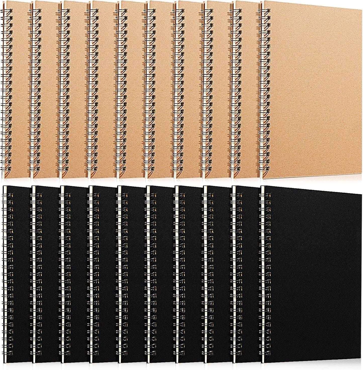 Eersida 20 Pack A5 Spiral Notebook College Ruled Spiral Notebook Bulk 5.5 x 8.3 Inch Hardcover Notepads Lined Travel Writing Journal Notepad, 50 Sheets 100 Pages(Black, Kraft)