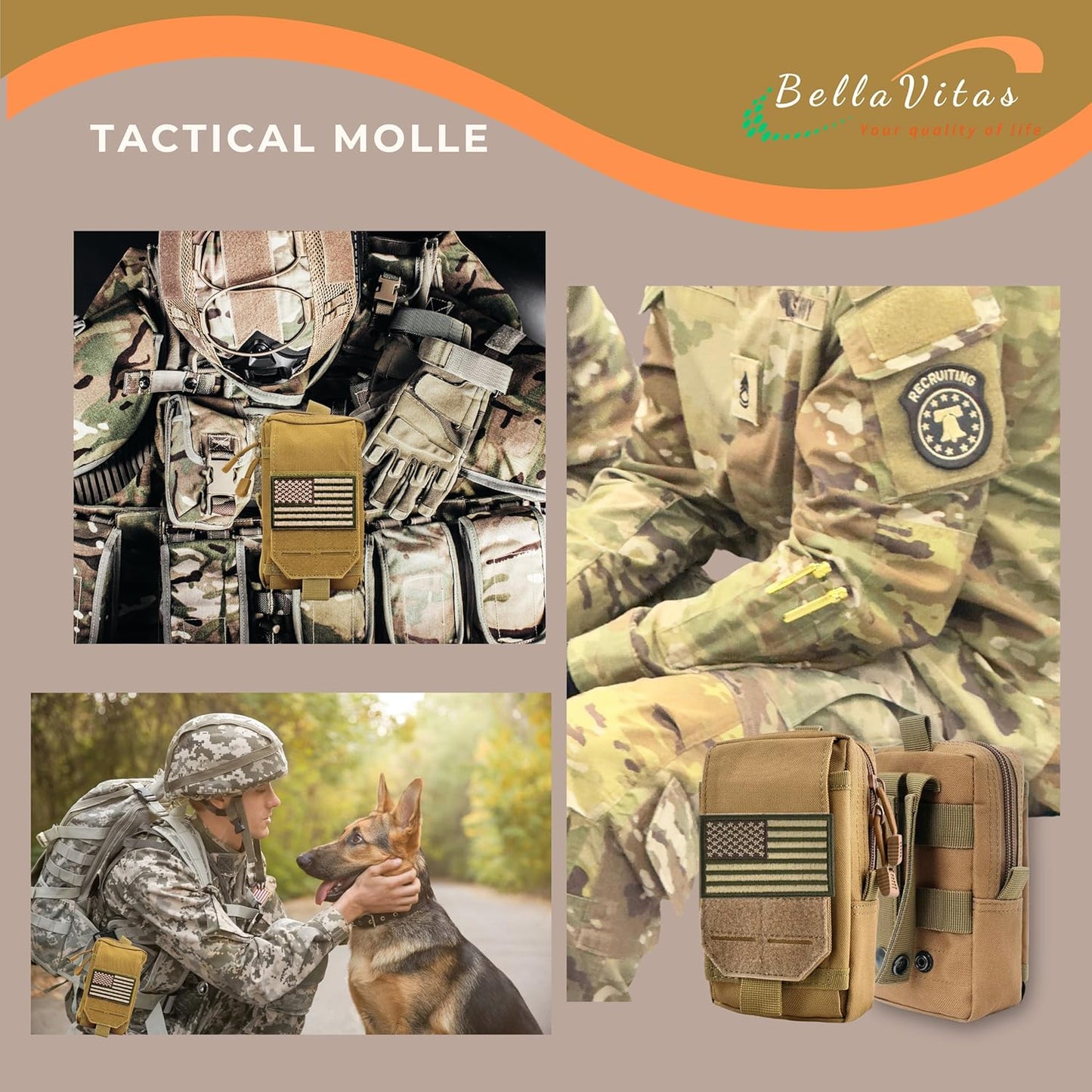 Tactical Molle Pouch Small Notebook Cover EDC Utility Bag Tool Pouch Gadget Organizer Military Waist Bag with US Flag Patch, 3”x5” Waterproof Notepad Pocket Notebook and Weatherproof Pen
