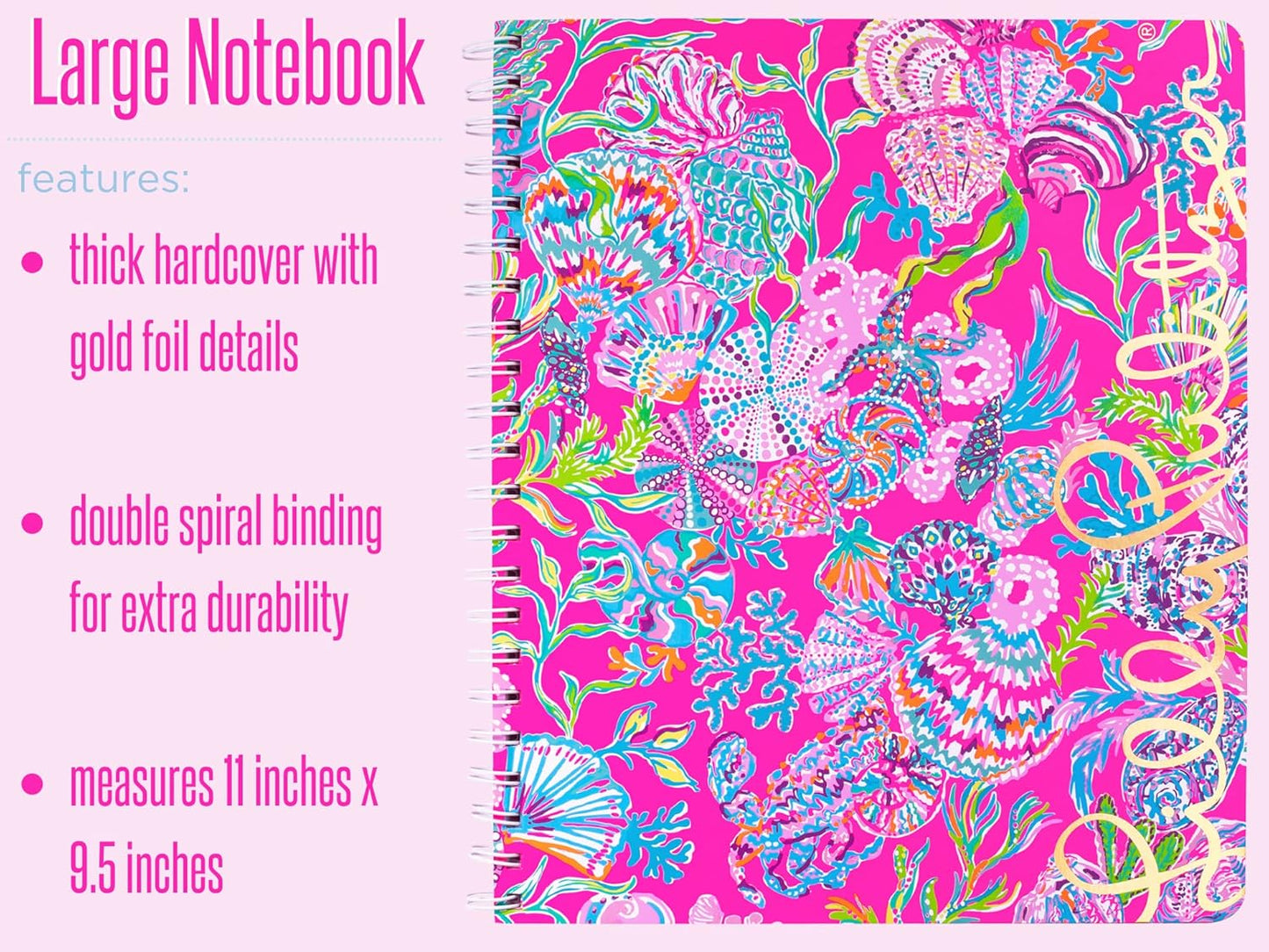 Lilly Pulitzer Large Blue Hardcover Spiral Notebook, 11" x 9.5" with 160 College Ruled Pages, Cabana Cocktail