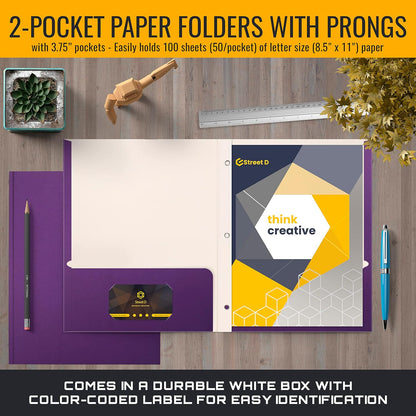 Better Office Products Blue Paper 2 Pocket Folders with Prongs, 50 Pack, Matte Texture, Letter Size Paper Folders, 50 Pack, with 3 Metal Prong Fastener Clips, Blue