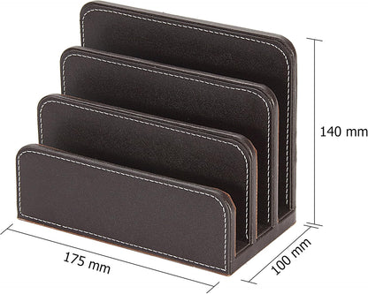 OSCO Black Faux Leather Letter Holder | Mail Sorter | Post Rack | Envelope Organiser | Document Stand | Desk File Storage | Display Slots | H14 x W17.5 D10 cm |