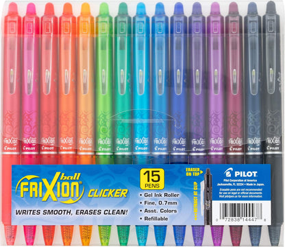 PILOT FriXion Clicker Erasable, Refillable & Retractable Gel Ink Pens, Fine Point, Assorted Color Inks, 10-Pack Pouch (11336)
