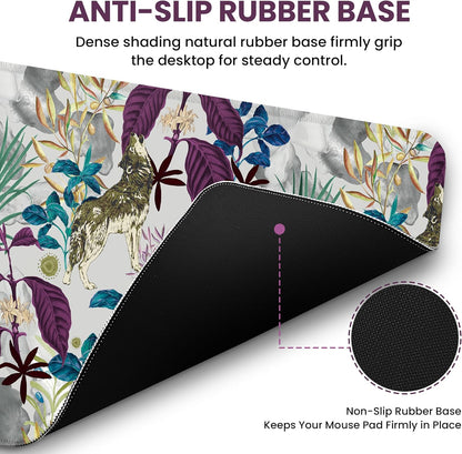 Large Mouse Pad for Desktop, Cute Desk Mat Pad Protector for Work & Gaming, Aesthetic Pretty Anti-Slip Laptop Blotter Cover for Office School Home Supplies, Wildflowers, 31.5" x 11.8"