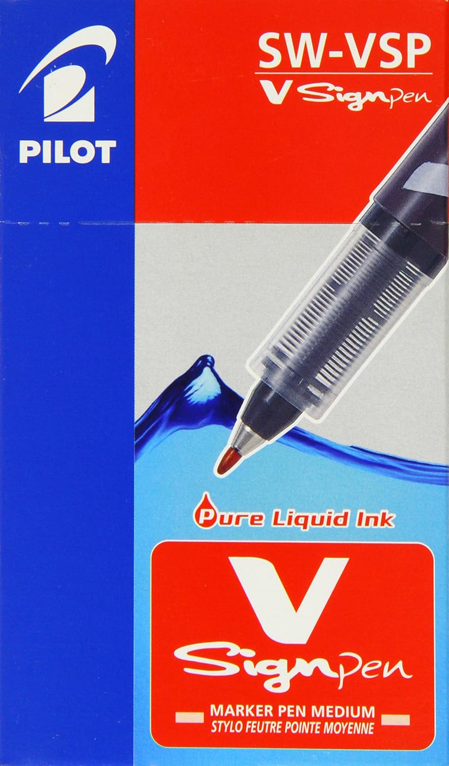 Pilot roller-ball V Sign Pen Liquid Ink 2.0 mm Tip - Black, Box of 12