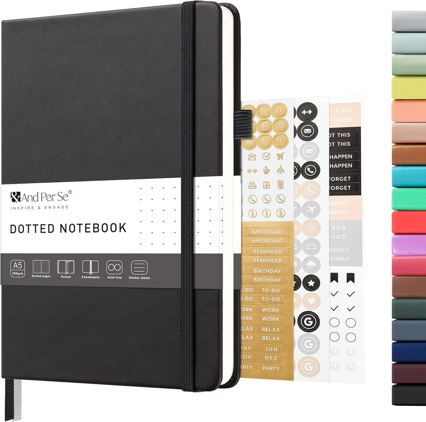 &And Per Se Lined Journal Notebook – A5 5.7”x8” College Ruled, 160 Pages, 100gsm Thick Paper, Journaling Notebooks for Writing (Black)