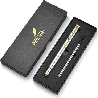 BEILUNER Ballpoint Pens, Stunning Black Chrome Metal Pen with Golden Trim, Best Ball Pen Gift Set for Men & Women, Professional, Executive, Office, Nice Pens-Gift Box with 0.5mm Black Extra Refill
