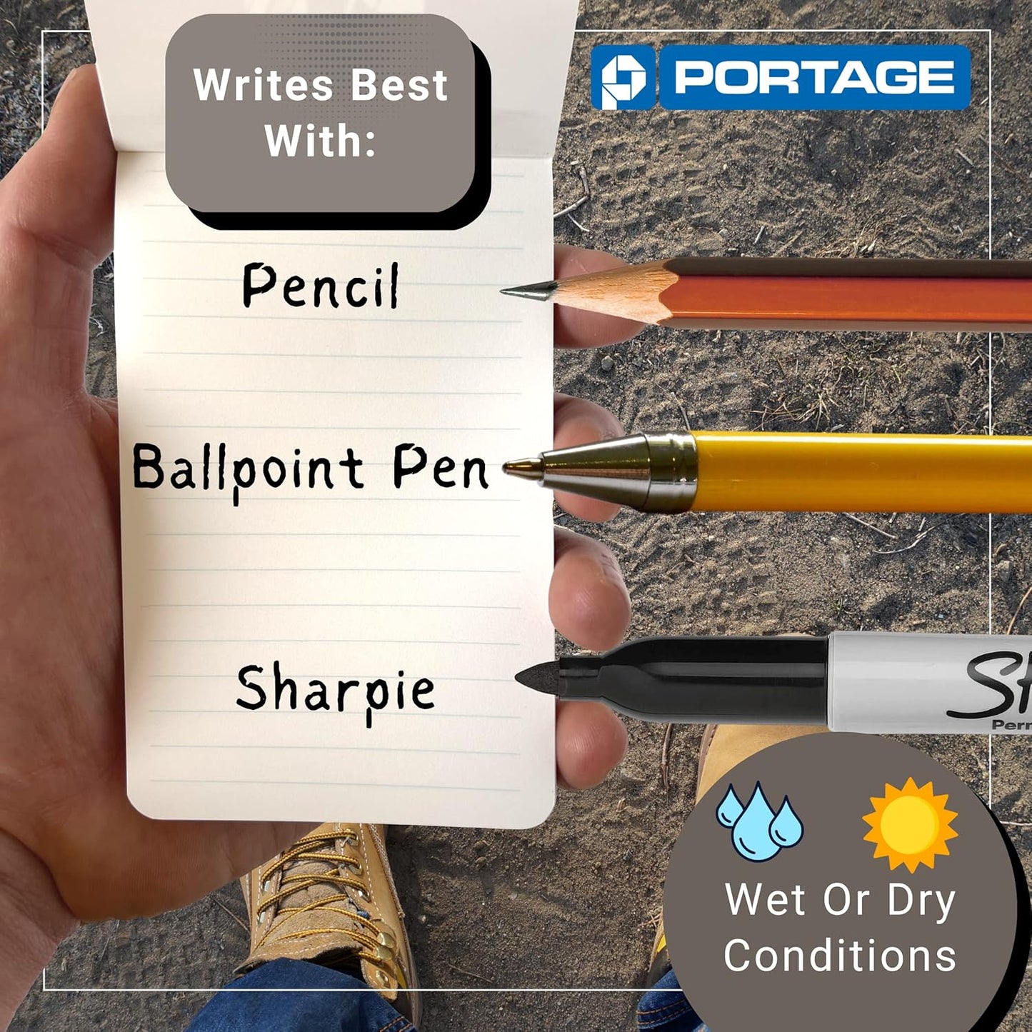 Portage Notebooks - 4 Pack Waterproof Notebook, Made From Recycled Stone Waste, Small Notepad, All Weather Notebook, Write in any Weather - 3x5 In, 40 Lined Sheets, Variety 4 Pack