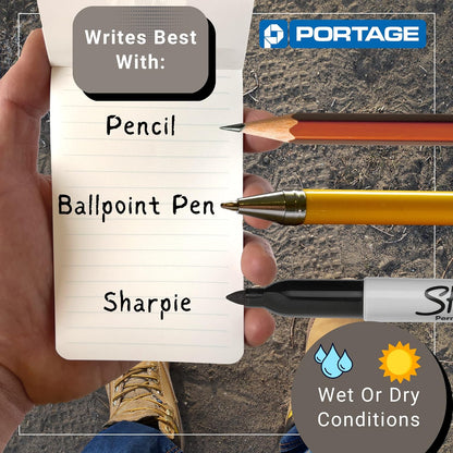 Portage Notebooks - 4 Pack Waterproof Notebook, Made From Recycled Stone Waste, Small Notepad, All Weather Notebook, Write in any Weather - 3x5 In, 40 Lined Sheets, Variety 4 Pack
