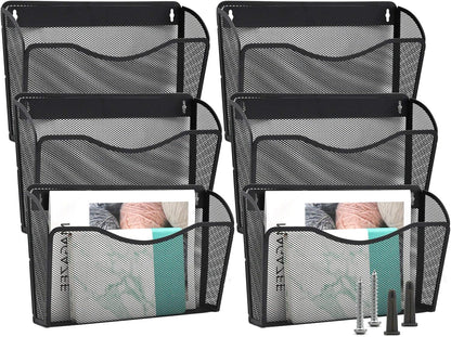 EASEPRES 3 Single Pocket Mesh Hanging File Organizer, Vertical Wall Mounted Magazine File Holder, Mount Basket Mail Paper Document Folder Organizing for Office, Home and School, Black