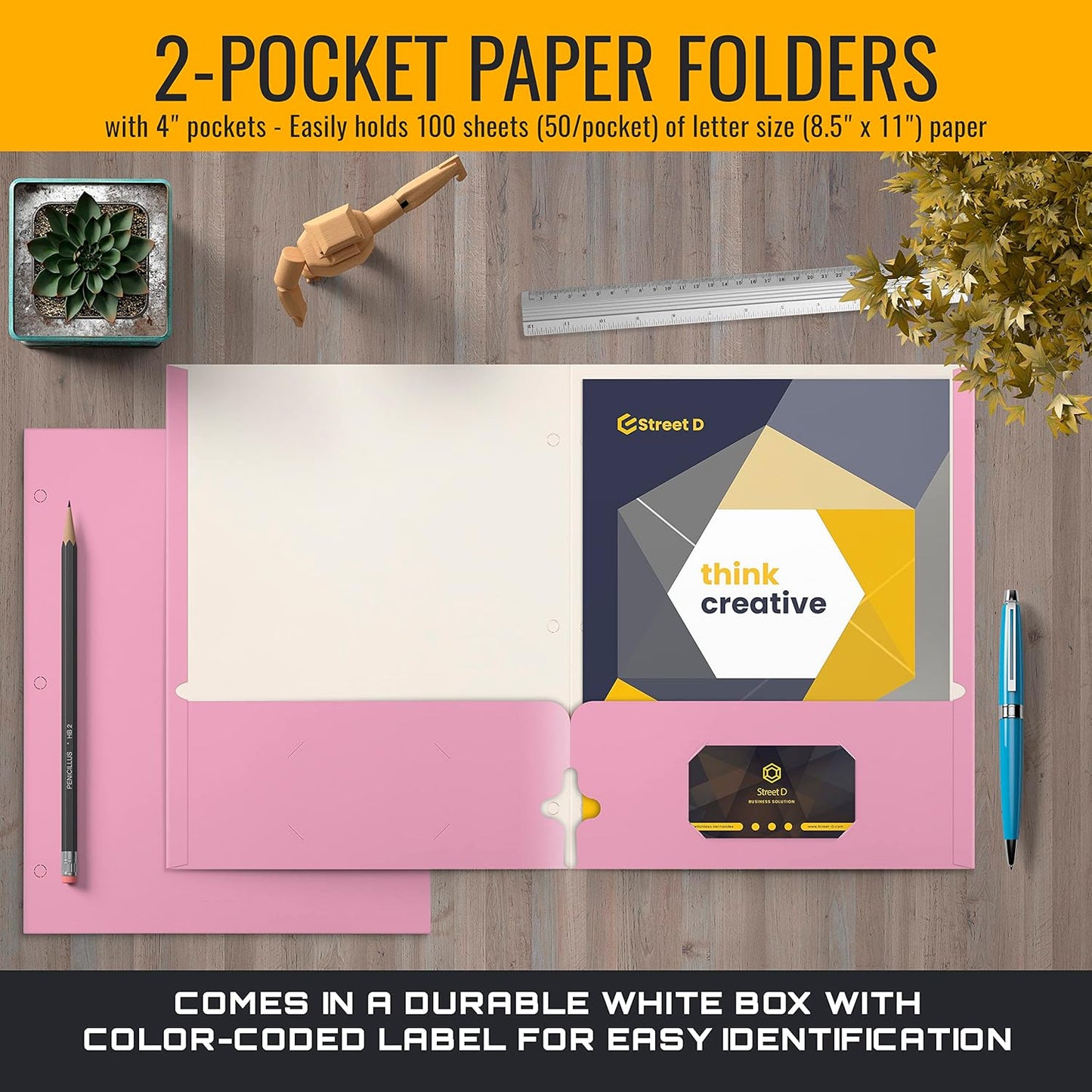 Better Office Products Two Pocket Portfolio Folders, 50-Pack, RED, Letter Size Paper Folders, 50 Pieces, Red