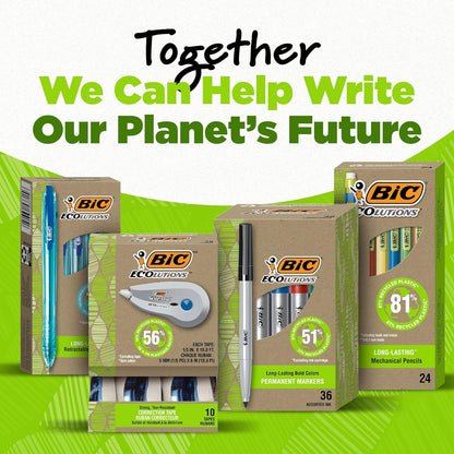 BIC Ecolutions Clic Stic Black Ballpoint Pens, Medium Point (1.0mm), 12-Count Pack, Retractable Ball Point Pens Made from 78% Recycled Plastic