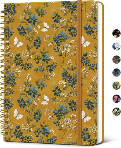 Taja Spiral Journal Notebook for Women, Pretty Hardcover Lined Notebook for Work & Note Taking, Aesthetic Cute Journal for Writing, 140 Pages, 5.8"x8.3", Floral