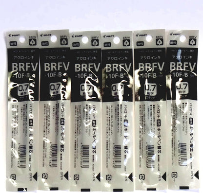 Pilot Acroball Ballpoint Pen Black Ink Refills, 0.7mm, BRFV-10F-B, Set of 6 (Japan import) [Komainu-Dou Original Package]