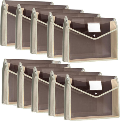 10 Pieces Plastic File Folders Envelope Expanding File Wallet Organizer Documents Folder with Snap Closure and Pocket, A4 Size Waterproof Transparent Pouch(White,Horizontal)