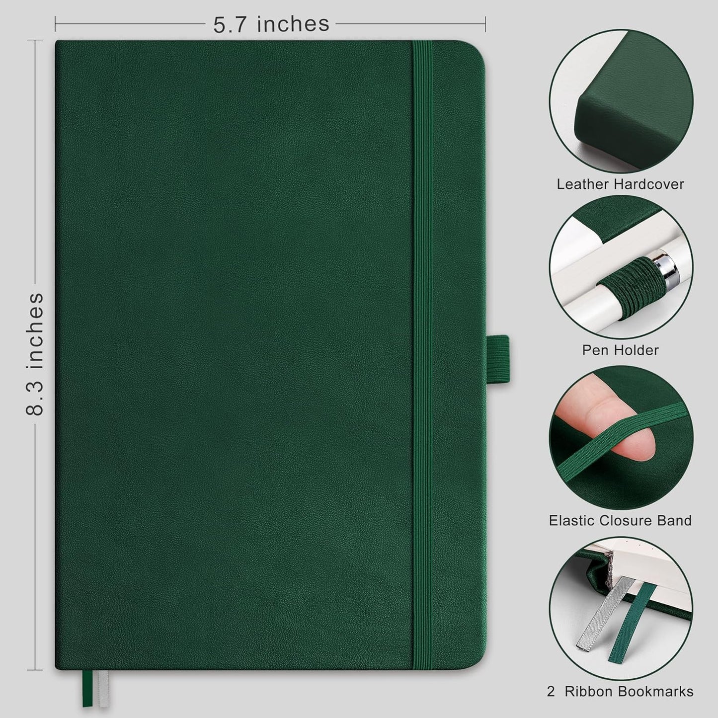 RETTACY Graph Grid Paper Notebook, 192 Pages, A5 Medium Size (5.7'' x 8.3''), 5 Squares per Inch, Leather Hardcover, 100 GSM Thick Paper, for School, Students, Math, Engineering (Brown)
