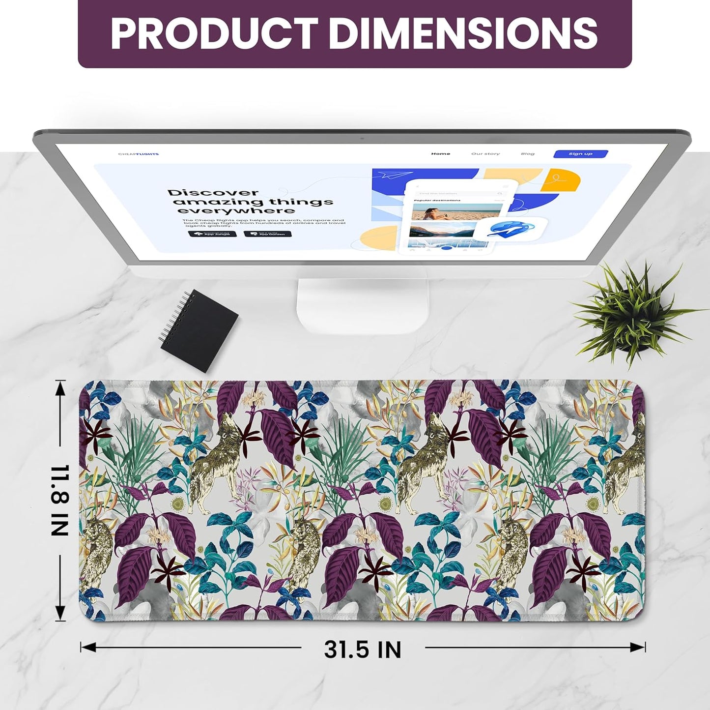Large Mouse Pad for Desktop, Cute Desk Mat Pad Protector for Work & Gaming, Aesthetic Pretty Anti-Slip Laptop Blotter Cover for Office School Home Supplies, Wildflowers, 31.5" x 11.8"