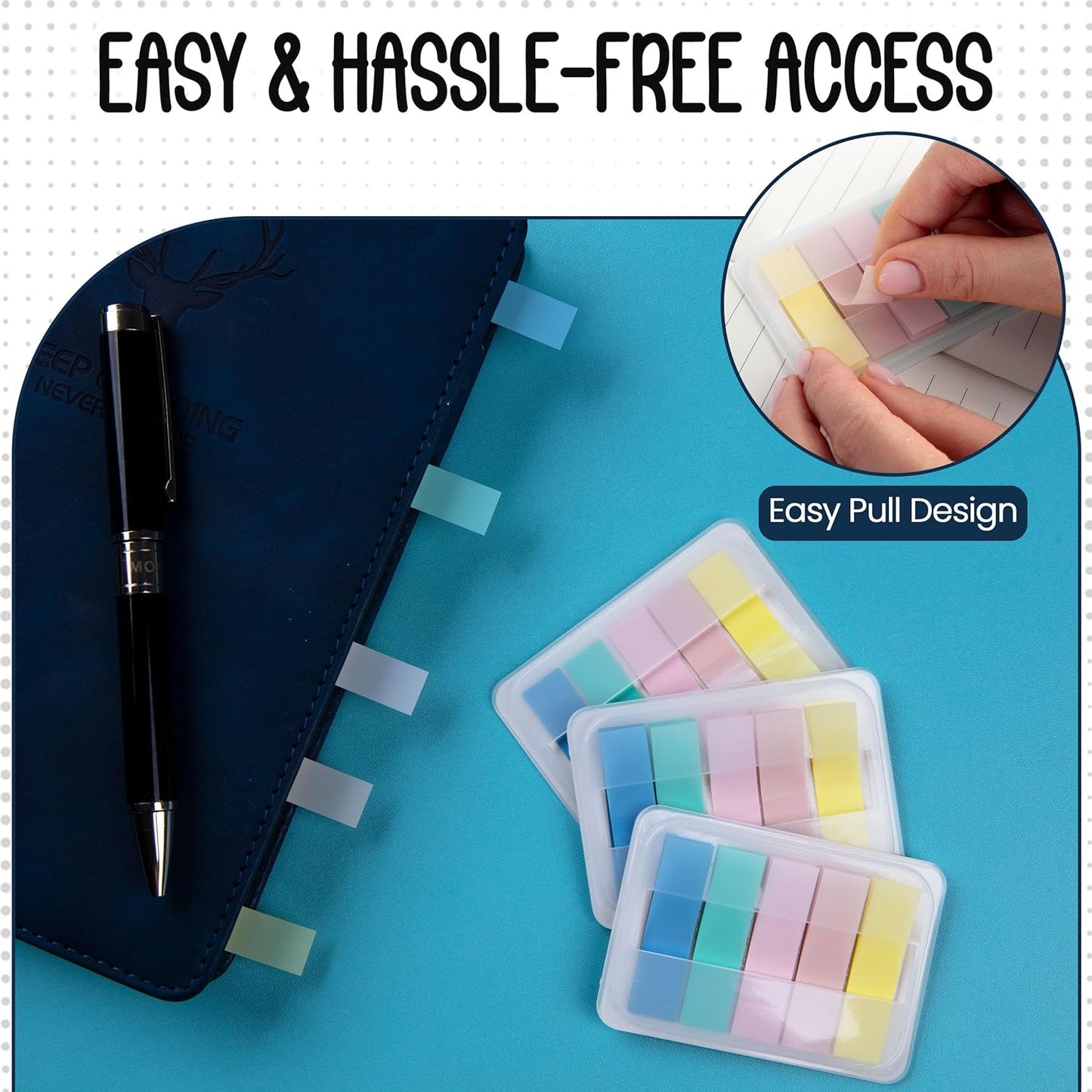Essex Wares - 300 Pieces - Transparent Sticky Notes Tabs with Case - 5 Light Pastel Colors - 3 Cases - 1.8" x 0.4" - 60 Pieces - Pop Up Index Tabs - Book Flags for Annotating - Book Sticky Tabs