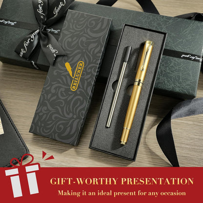 BEILUNER Ballpoint Pens, Stunning Black Chrome Metal Pen with Golden Trim, Best Ball Pen Gift Set for Men & Women, Professional, Executive, Office, Nice Pens-Gift Box with 0.5mm Black Extra Refill