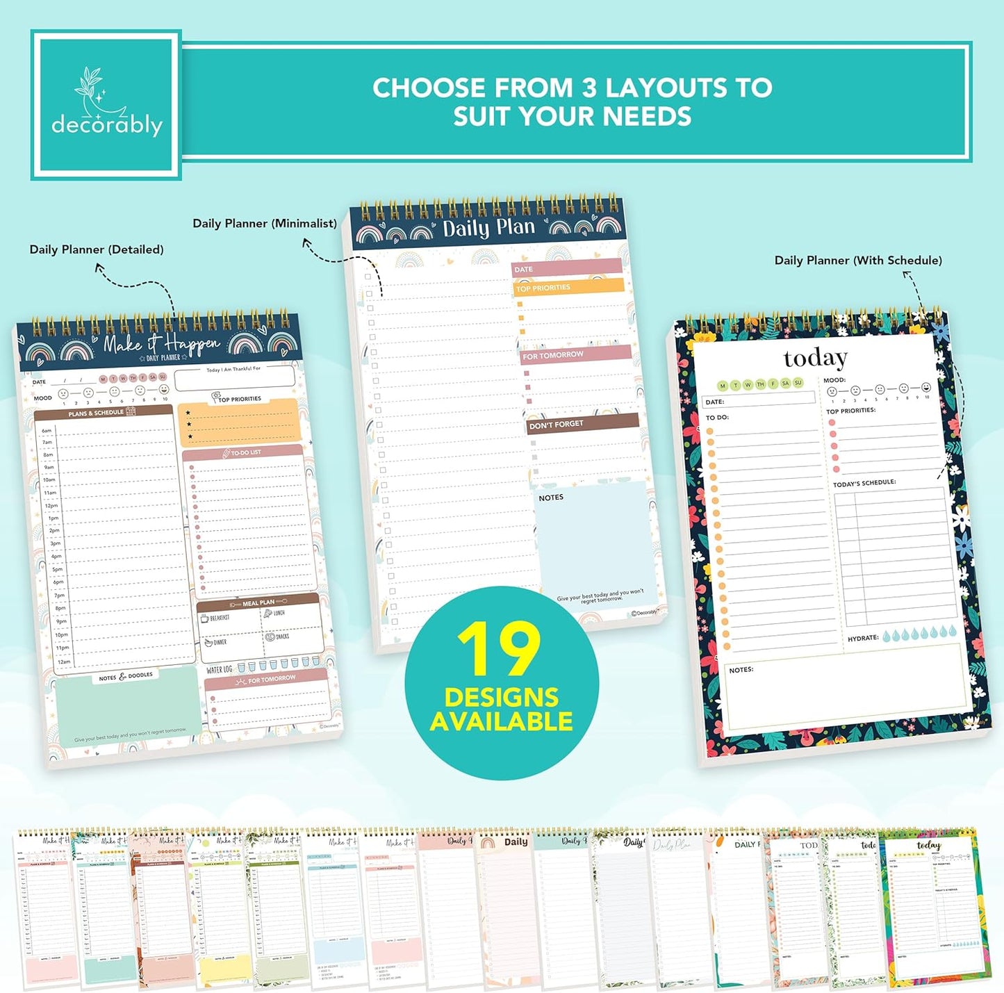 Decorably 52 Sheets Boho Celestial Undated Daily to Do List Notepad - 6.5x10" Spring-Bound Planner, Easy Tear-Off, for Schedule, Priorities, Agenda, Water Intake, Meals, Notes & Doodles - Home, Office