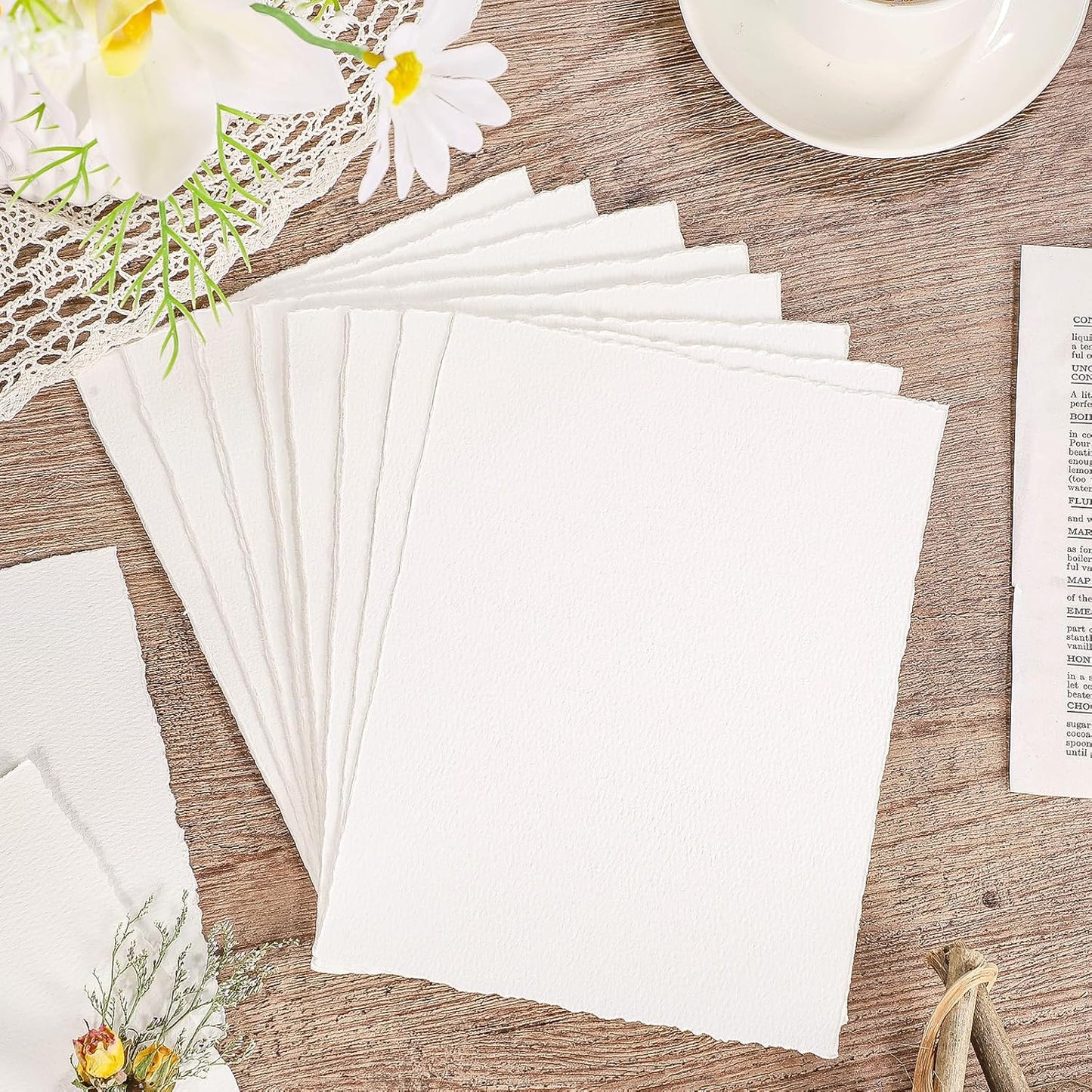 Prudiut 25 Sheets Cotton Watercolor Paper, 300 GSM Deckled Edge, 5 x 7 inch, Rough/Textured, White, for Watercolors, Wedding Invitations, Cards, Crafts