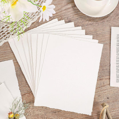 Prudiut 25 Sheets Cotton Watercolor Paper, 300 GSM Deckled Edge, 5 x 7 inch, Rough/Textured, White, for Watercolors, Wedding Invitations, Cards, Crafts