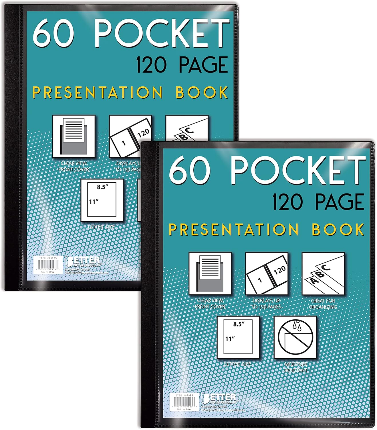 Better Office Products 60 Pocket Bound Black Presentation Book, with Clear View Front Cover, 120 Sheet Protector Pages, 8.5" x 11" Sheets, Art Portfolio, Durable Poly Covers, Letter Size