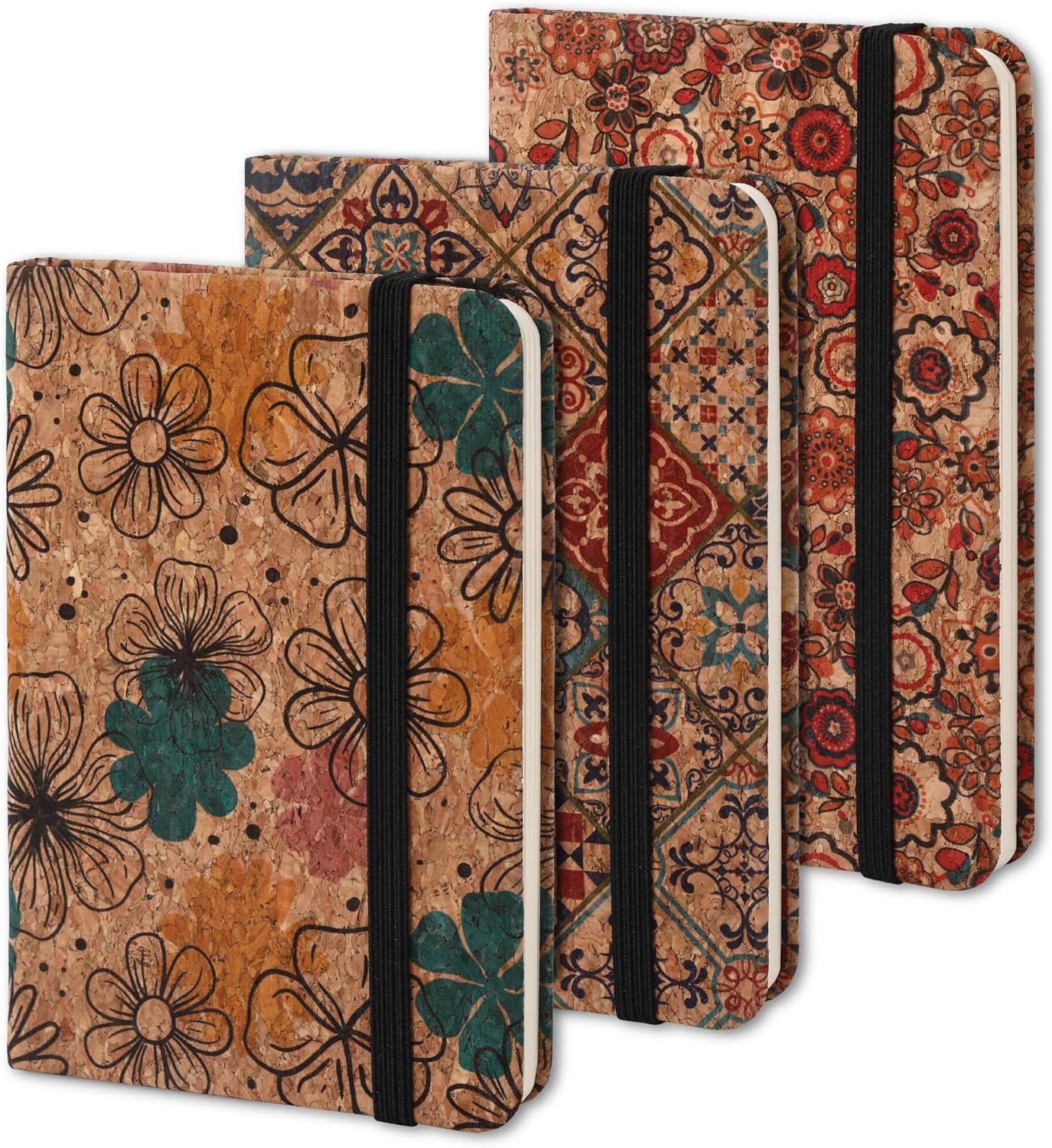 BOBO RABBIT 3 Pack Pocket Journal Notebooks Small Mini Notebook for Note Taking Little Compact A6 Size Hardcover Cork Notepads for School Office Traveler Diary, 3.7"x5.7", Total 600 Pages