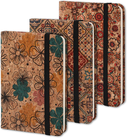 BOBO RABBIT 3 Pack Pocket Journal Notebooks Small Mini Notebook for Note Taking Little Compact A6 Size Hardcover Cork Notepads for School Office Traveler Diary, 3.7"x5.7", Total 600 Pages