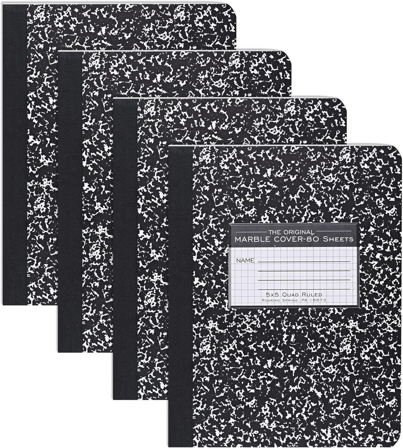 ROARING SPRING Hard Cover Composition Notebook, 4 Pack, Blue Marble Comp Book, 9.75″ x 7.5″, Unruled Blank Paper, 100 Sheets (200 Pages), Made in USA