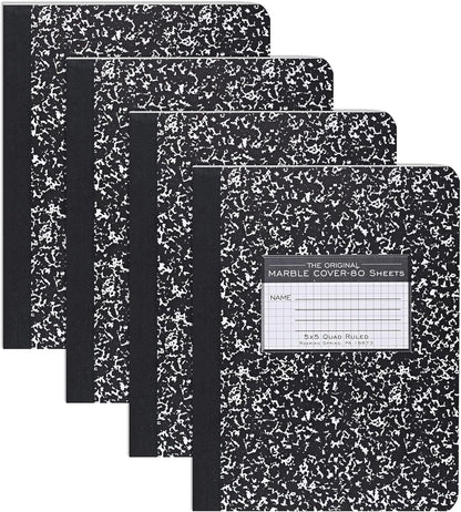 ROARING SPRING Hard Cover Composition Notebook, 4 Pack, Blue Marble Comp Book, 9.75″ x 7.5″, Unruled Blank Paper, 100 Sheets (200 Pages), Made in USA