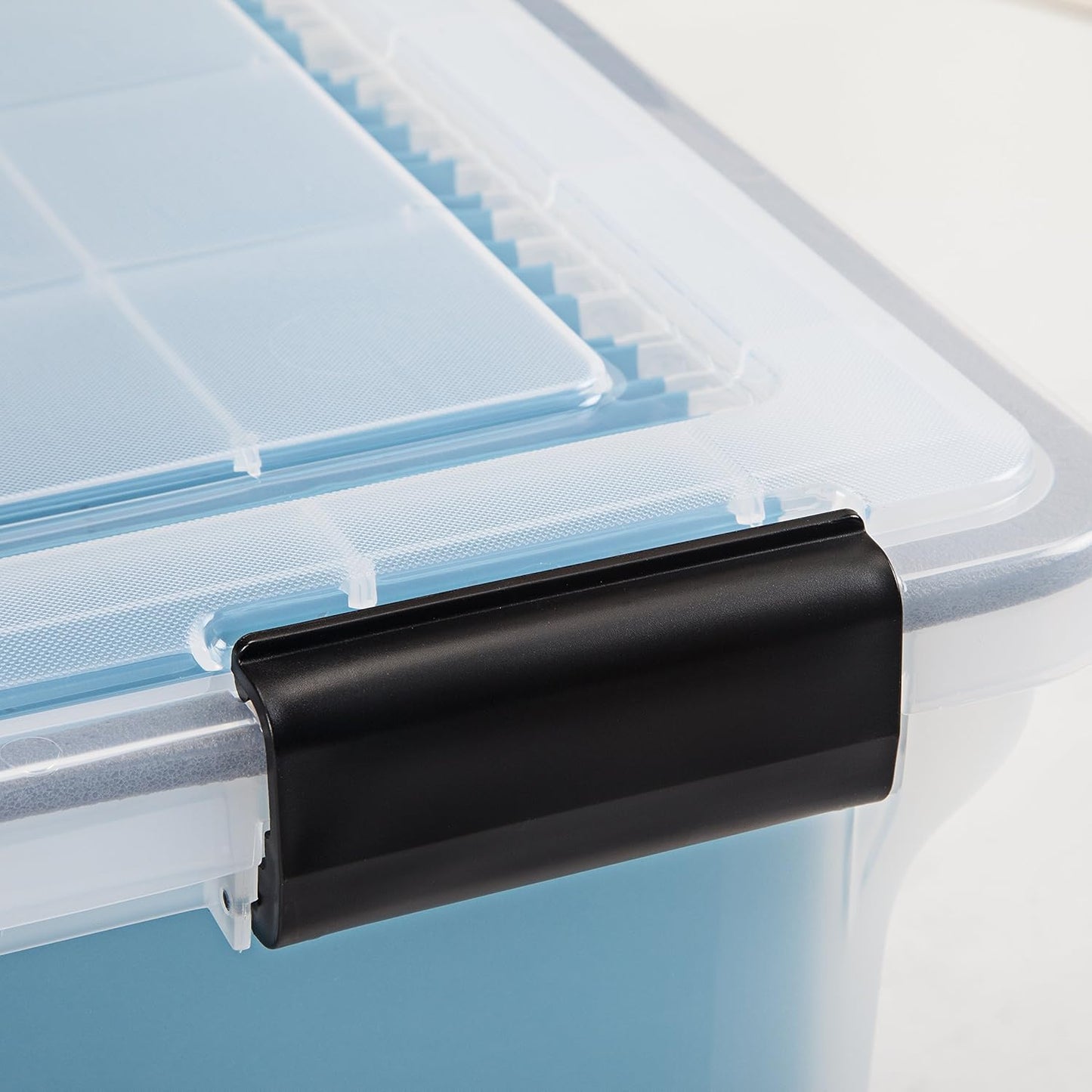 IRIS USA File Box, File Organizer w/Hinged Split Lid for Letter File, Important Document Box, Plastic Storage Filing Bin for Moving, Stackable Nestable Portable, Pearl 44 Qt. 4 Pack