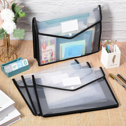 10 Pieces Plastic File Folders Envelope Expanding File Wallet Organizer Documents Folder with Snap Closure and Pocket, A4 Size Waterproof Transparent Pouch(White,Horizontal)