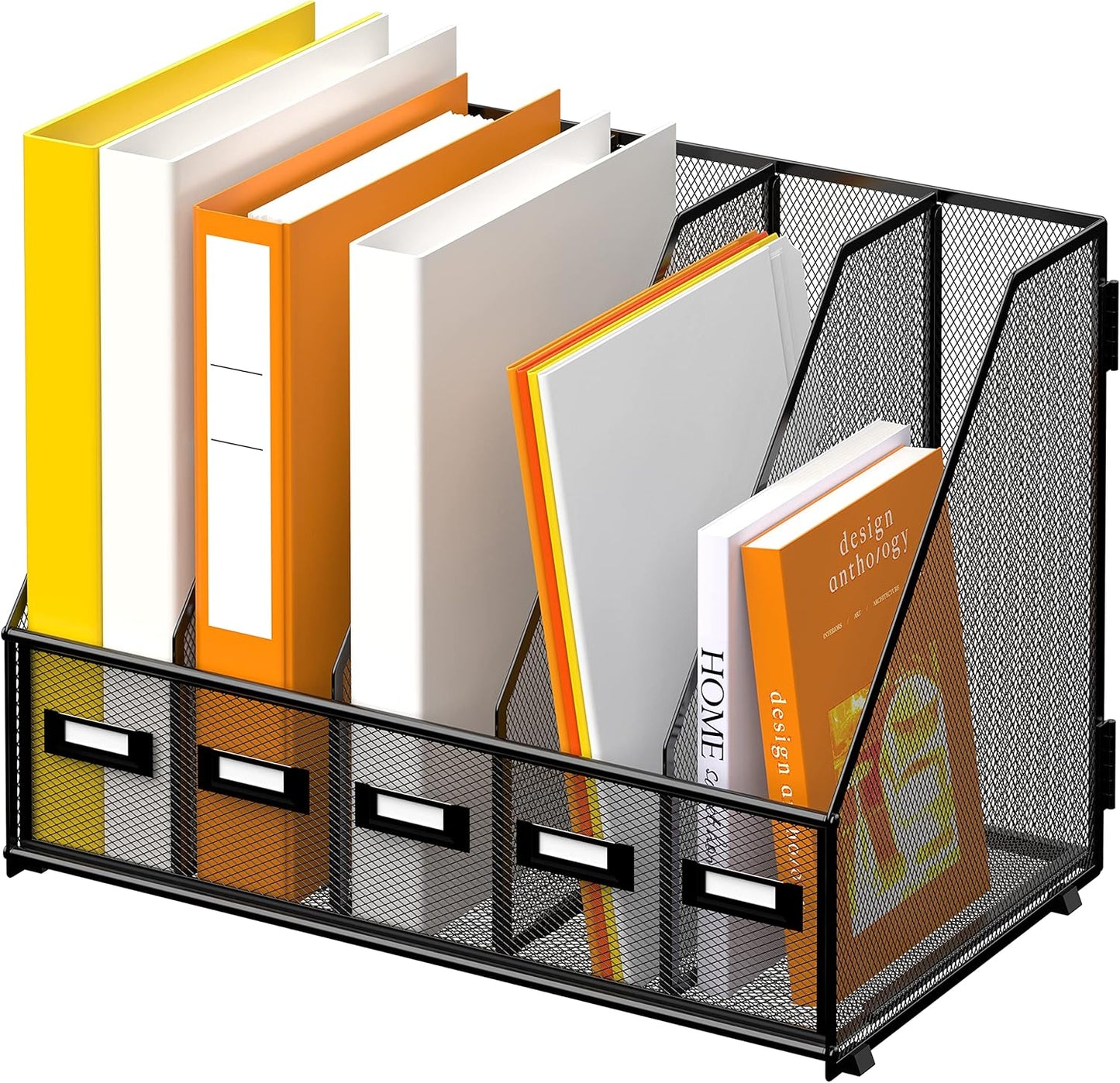 DALTACK 4 Vertical Compartments Magazine File Holder, Binder Organizer, Metal Desk Organizers for Office Home School Classroom Organization, Black