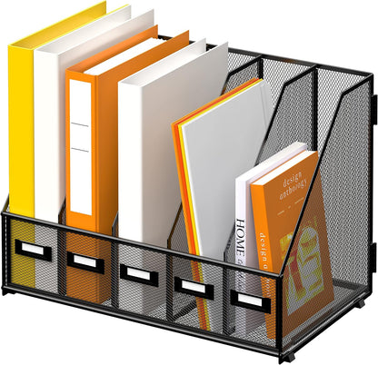 DALTACK 4 Vertical Compartments Magazine File Holder, Binder Organizer, Metal Desk Organizers for Office Home School Classroom Organization, Black