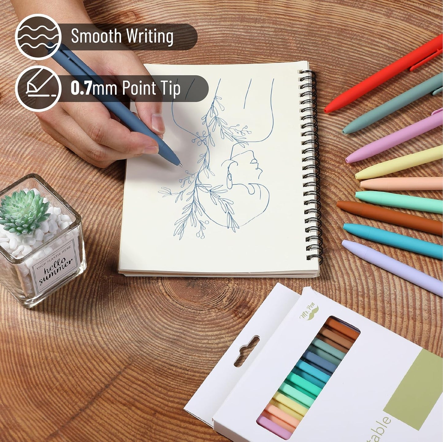 Mr. Pen- Retractable Gel Pens, 12 Pack, Colorful Ink, Fine Point 0.7mm, Fast Dry, Smooth Writing, Cute Pens for Drawing, Writing Planner and School Supplies