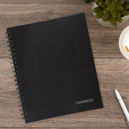 Cambridge Limited Business Notebook, Legal Ruled Paper, 8-1/4" x 11", 96 Sheets, Hardcover, Pockets, Wirebound, Black (06100)