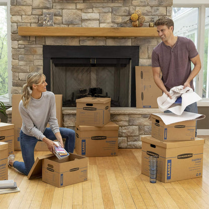 Bankers Box Classic Moving Box 12 Pack Kit, Reinforced Handles, Tape-Free Assembly, Box with Lid, 8 Small and 4 Medium Boxes (7716401)