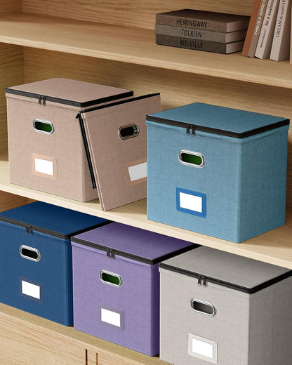 Oterri 2 Pack File Organizer Boxes with Lids, File Box with Mesh Pockets, Document Organizer Box for File Folders Letter Size, Zippers Filing Box for Home, Office, School (Green, Without Folders)