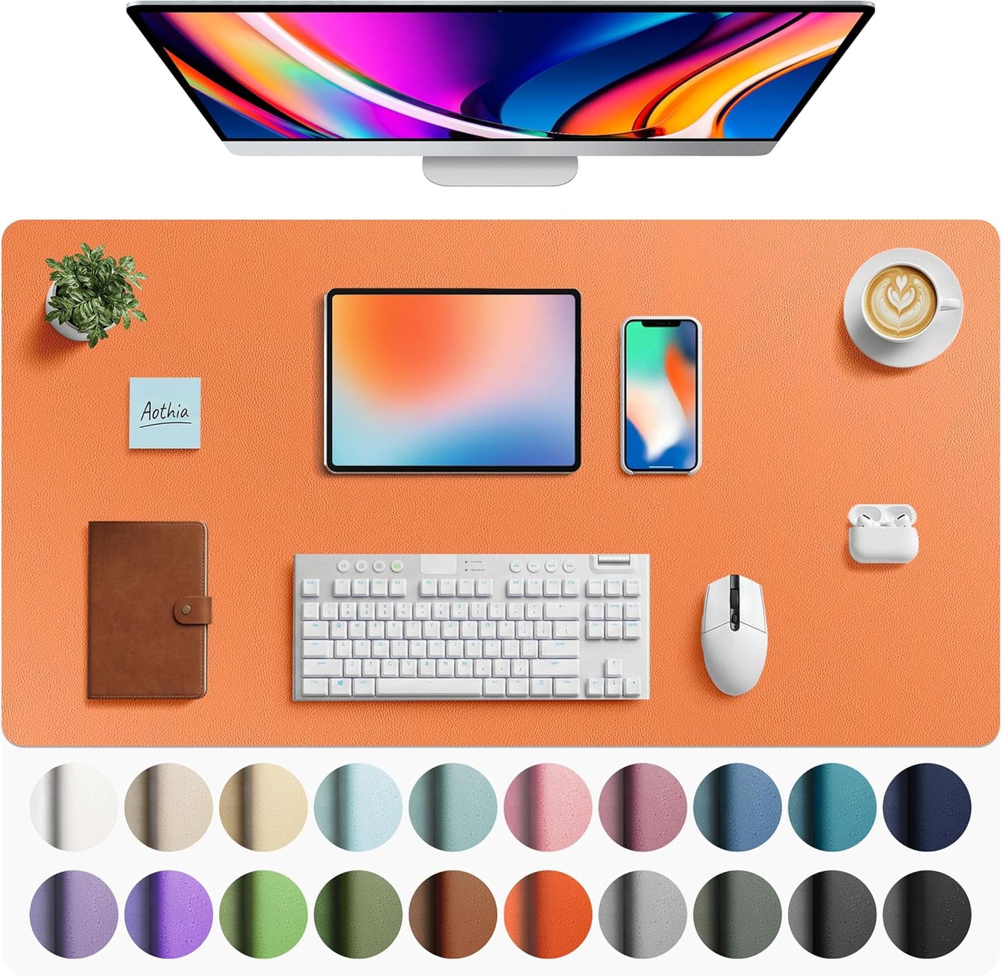 Aothia Leather Office Desk Pad Protector, Non-Slip PU Leather Desk Blotter, Waterproof Laptop Writing Mouse Pad for Office and Home, Black, 31.5" x 15.7" - Colors B