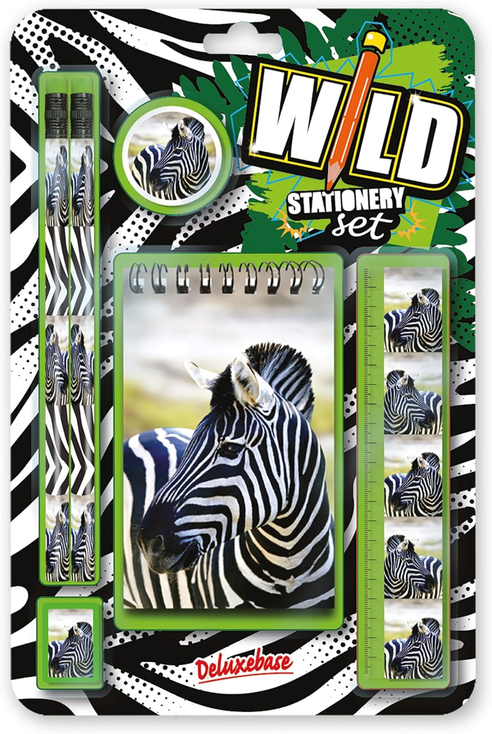 Deluxebase Wild Stationery Set - Dolphin from Animal Stationery Sets with 2 Pencils, Eraser, Pencil Sharpener, Ruler & Cute Notebook. Ideal Office Supplies, Desk Accessories & College Essentials.