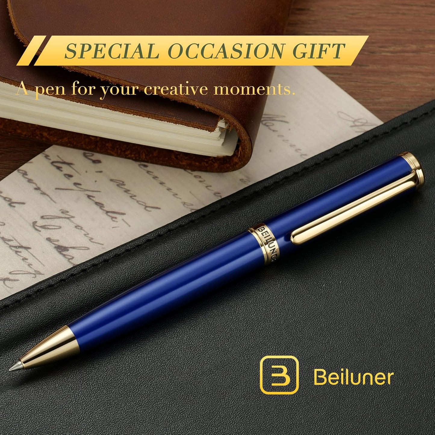 BEILUNER Luxury Gel Pen with 24K Gold Finish, Black Piano Lacquer, Luxury Grade Craftsmanship, Best Pen Gift Set for Men and Women, Professional, Executive, Office, Retractable Nice Pens