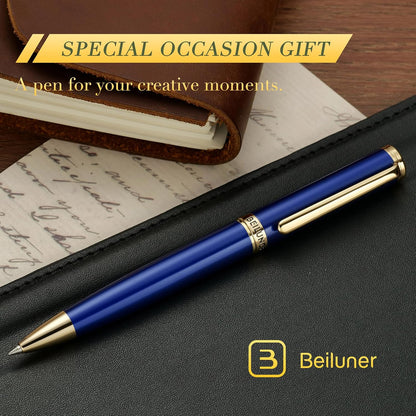 BEILUNER Luxury Gel Pen with 24K Gold Finish, Black Piano Lacquer, Luxury Grade Craftsmanship, Best Pen Gift Set for Men and Women, Professional, Executive, Office, Retractable Nice Pens