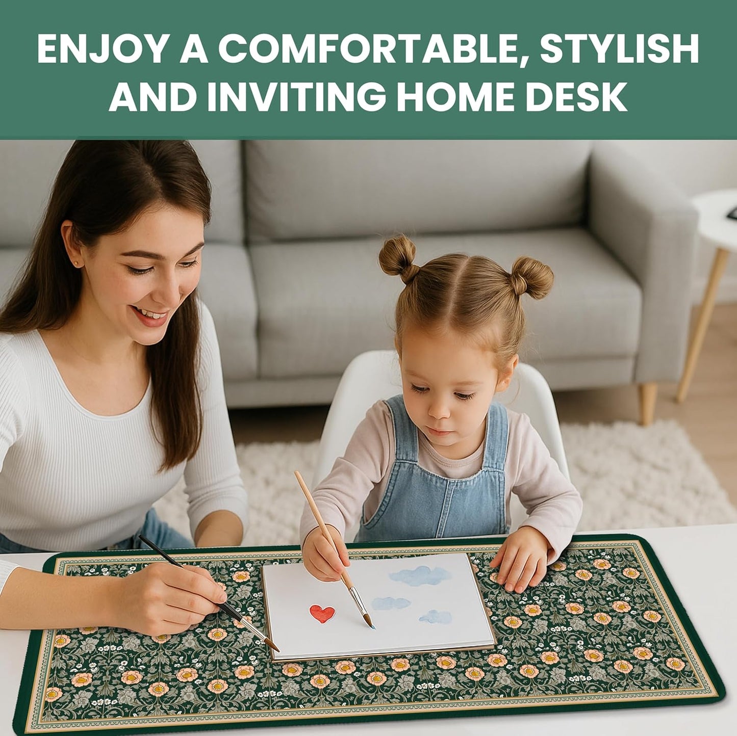 Large Mouse Pad for Desktop, Cute Desk Mat Pad Protector for Work & Gaming, Aesthetic Pretty Anti-Slip Laptop Blotter Cover for Office School Home Supplies, Wildflowers, 31.5" x 11.8"