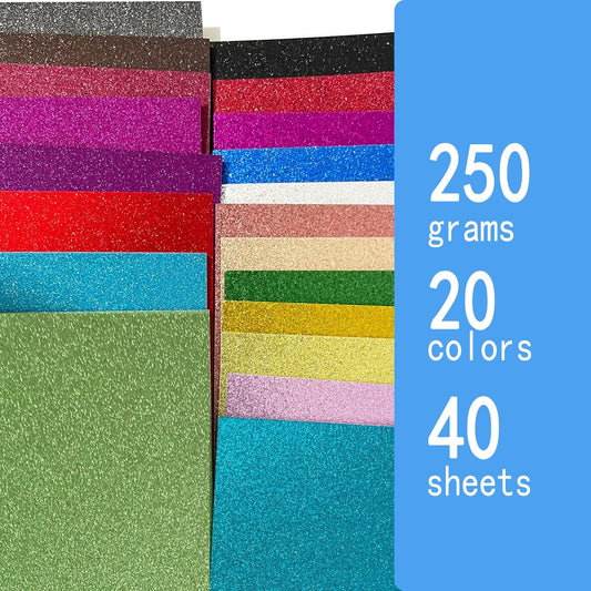 40 Sheets 20 Colors Glitter Cardstock, 250 GSM Colored Glitter Paper Card Stock for Cricut, No-Shed A5 Sparkly Gold Pink Silver Paper for Arts Crafts - Scrapbooking, Card Making, DIY, School Supplies