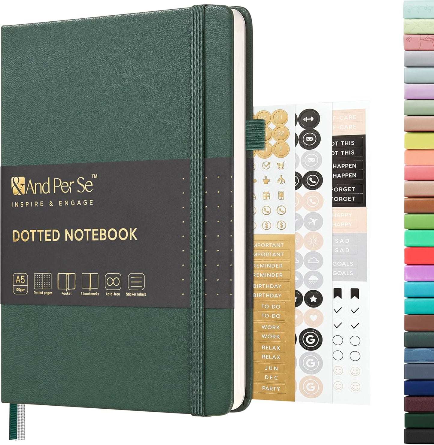 &And Per Se Lined Journal Notebook, 160 Pages, A5 5.7 x 8 inches College Ruled Thick Paper Notebook Journals for Writing, Hardcover Notebooks for Women Men Office School (1 Pack, Green) - Colors A