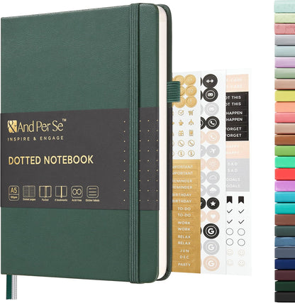 &And Per Se Lined Journal Notebook, 160 Pages, A5 5.7 x 8 inches College Ruled Thick Paper Notebook Journals for Writing, Hardcover Notebooks for Women Men Office School (1 Pack, Green) - Colors A